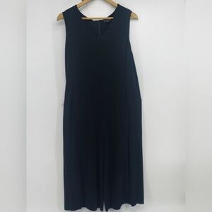Eileen Fisher black sleeveless V-neck culotte jumpsuit front side Size S